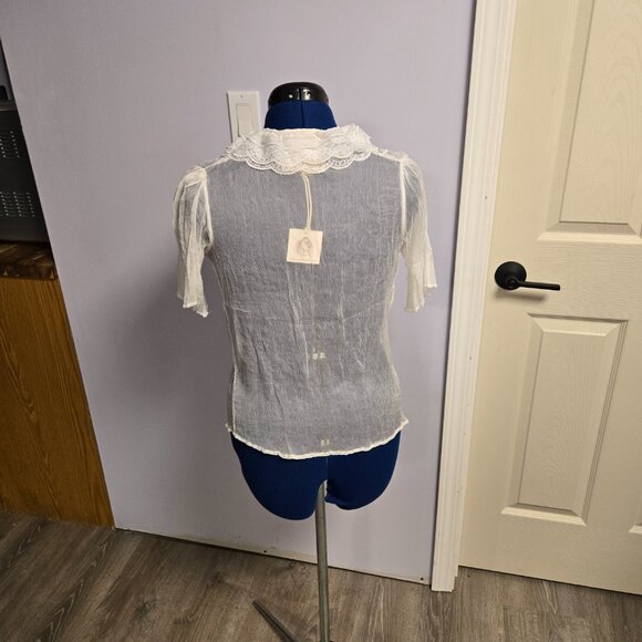 Chasing Unicorns Fly Like An Eagle Silk Chiffon Blouse - White, M, NWT - Picture 6 of 6